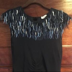 Black Crepe * Sequenced  FERAUD Evening Gown * 38